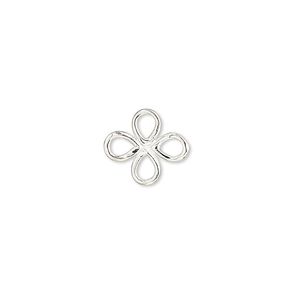 Link, sterling silver, 13x12mm open 4-petal flower. Sold per pkg of 2. image number 0
