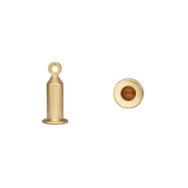Bead pin, gold-plated brass, 11x6mm with 8x4mm tube and 6.1mm round head with loop, fits beads with 4.2-6mm hole. Sold per pkg of 4. image number 0