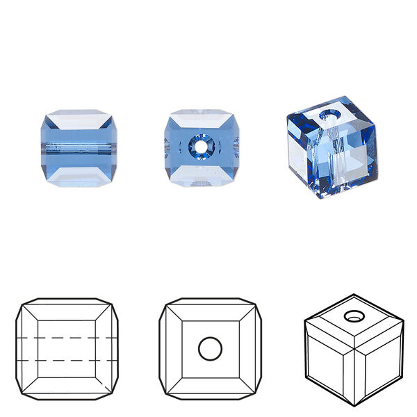 Bead 96pk sapphire, Swarovski® 8mm cube 5601 image number 0