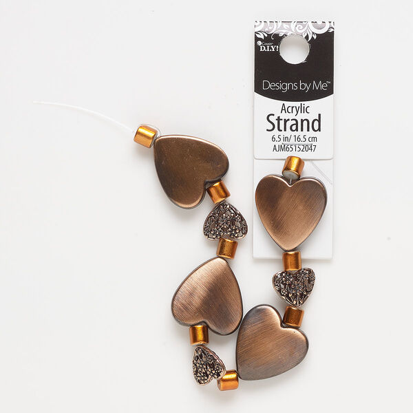 Bead, "pewter" (zinc-based alloy) and acrylic, copper, mixed shapes. Sold per 6-1/2 inch strand. image number 0