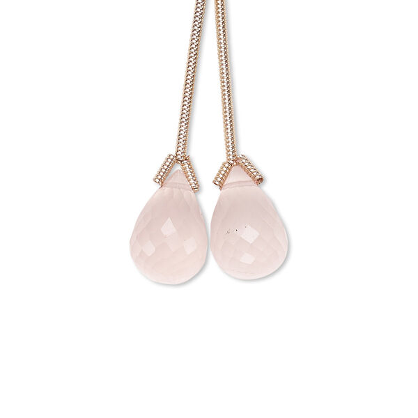 Rose quartz 1pkg2, hand-cut top-drilled faceted teardrop bead natural B grade, 12x8mm-13x9mm image number 0