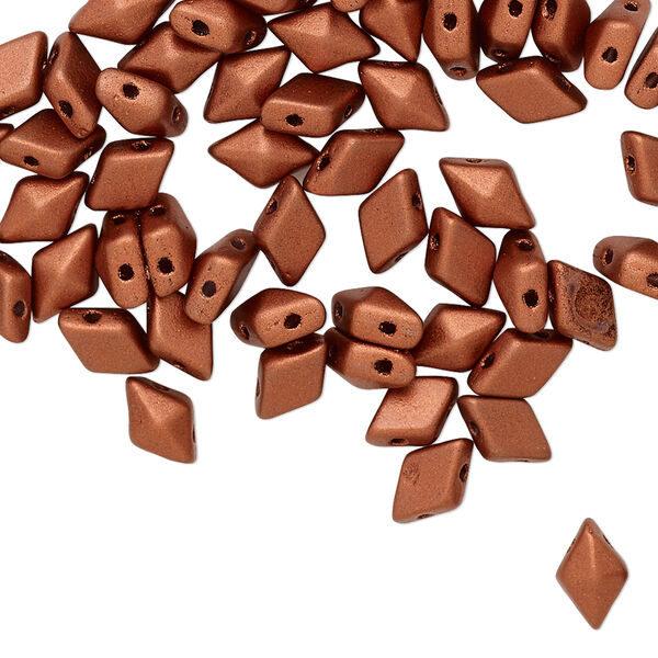 Bead, DiamonDuo™, Czech pressed glass, opaque matte jet copper, 8x5mm faceted diamond with flat back and (2) 0.7-0.8mm holes. Sold per 10-gram pkg, approximately 70 beads. image number 0