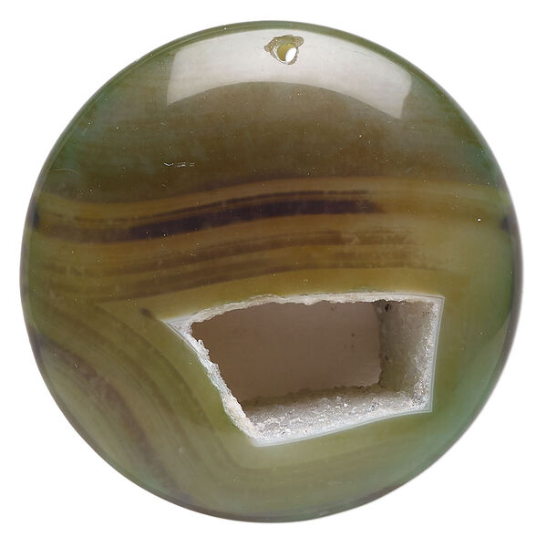 Druzy green agate 1pkg1, puffed flat round focal 46-49mm image number 0