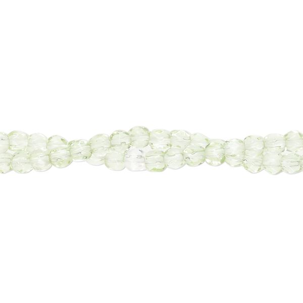 Bead, glass, translucent pale green, 3mm faceted round. Sold per pkg of (2) 12-inch strands, approximately 210 beads. image number 0
