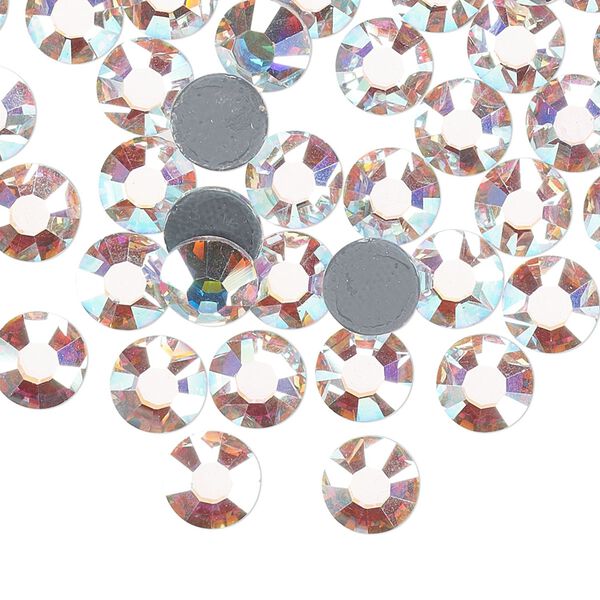 Flat back, Dance With Me™ crystal hotfix rhinestone, crystal AB, foil back, 7.07-7.27mm rose, SS34. Sold per pkg of 144 (1 gross). image number 0