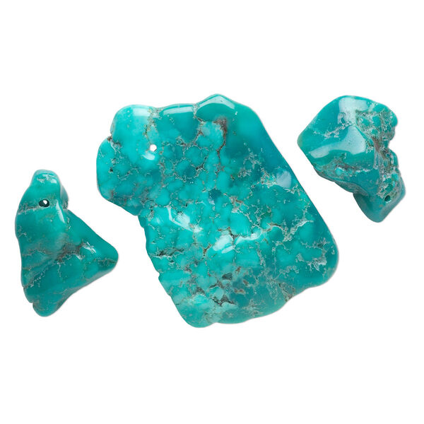 Focal mix, turquoise (dyed / stabilized), blue-green, 20x14mm-54x45mm freeform, C grade, Mohs hardness 5 to 6. Sold per 3-piece set. image number 0