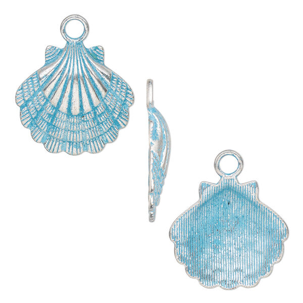 Focal, antique silver-finished pewter (tin-based alloy), blue patina, 30.5.29mm single-sided shell. Sold per pkg of 4. image number 0