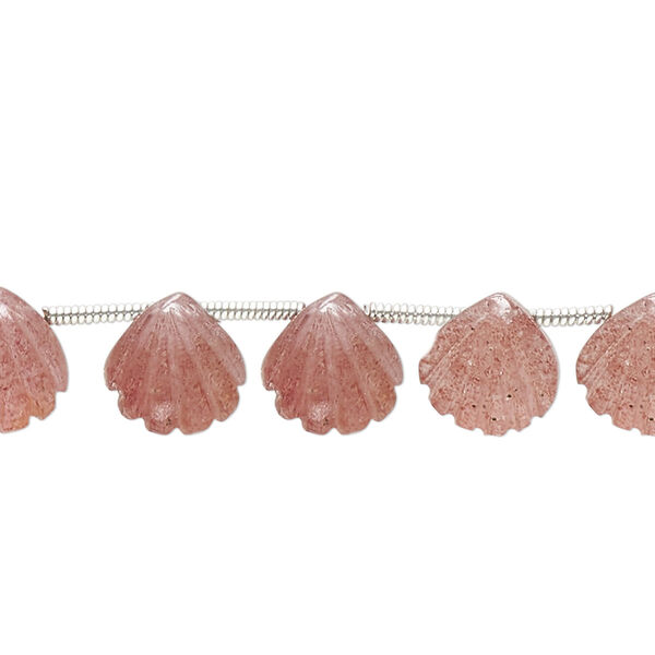 Strawberry quartz 1pkg10, hand-cut top-drilled carved puffed shell bead natural 9x9mm image number 0