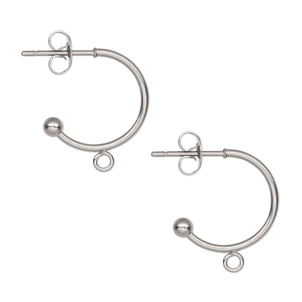 Earring hoop 1pkg4, 18mm 00.75 round / closed loop / 3mm ball / earnuts, 20 gauge stainless steel 2 pair image number 0