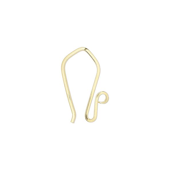 Ear wire fishhook 1pkg2 sterling silver, 19mm / square wire / open loop, 19 gauge gold-finished 1 pair image number 0