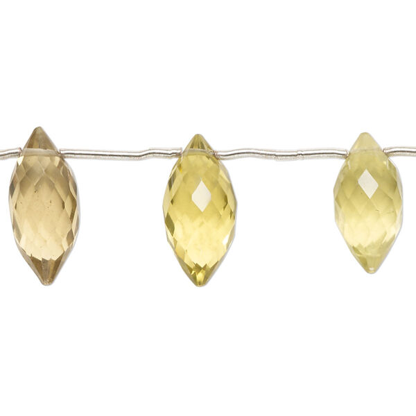 Lemon smoky quartz 1pkg10, hand-cut top-drilled faceted marquise bead 14x7mm-17x8mm image number 0