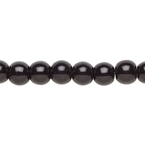Bead, crystal pearl, black, 8mm round. Sold per pkg of (2) 15-1/2" to 16" strands, approximately 100 beads. image number 0