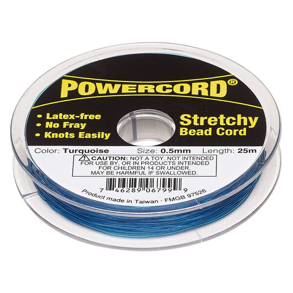 Cord, Powercord®, elastic, turquoise, 0.5mm, 4-pound test. Sold per 25-meter spool. image number 0