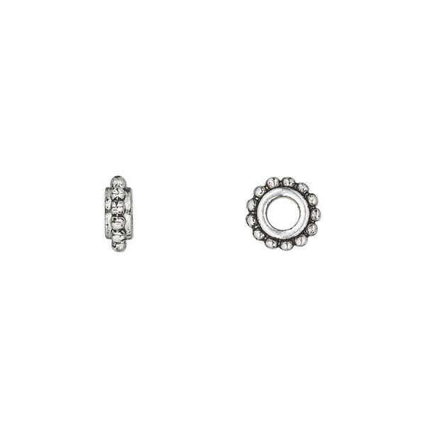 Bead, antique silver-finished "pewter" (zinc-based alloy), 8x3mm rondelle with beaded edge. Sold per pkg of 24. image number 0