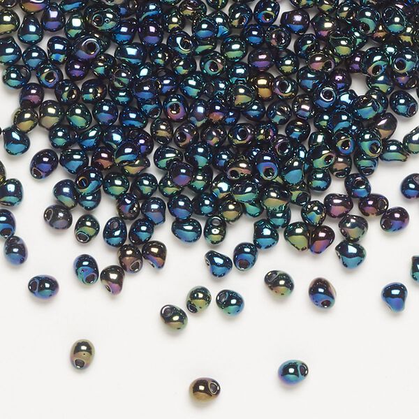 Seed bead, Miyuki, glass, pkg/250g, 3.3x2.8mm mini fringe, opaque metallic iris variegated blue (DP-455). image number 0