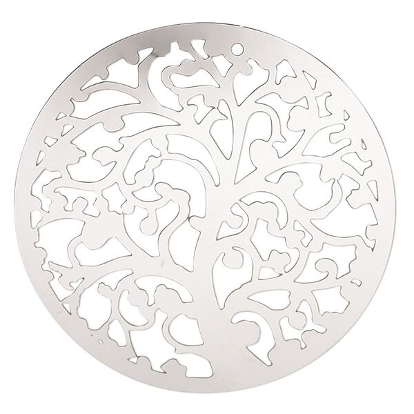 Focal, Lazer Lace™, stainless steel, 40mm single-sided domed round with tree design. Sold per pkg of 2. image number 0