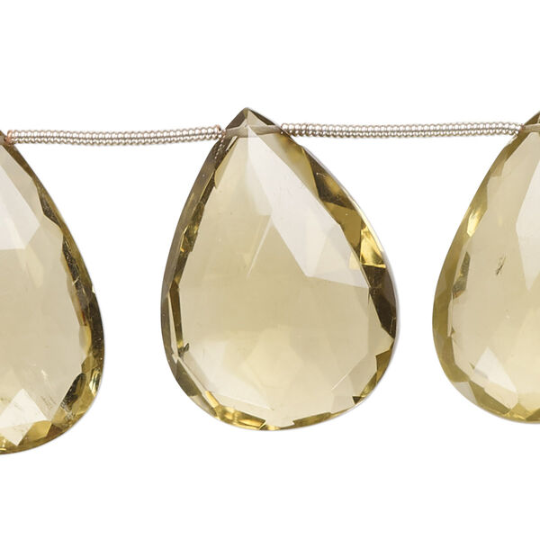 Bead, golden quartz (heated), 21x14mm-28x20mm hand-cut top-drilled faceted puffed teardrop, B grade, Mohs hardness 7. Sold per pkg of 10. image number 0