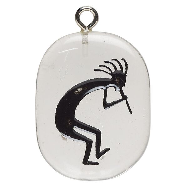 Focal 1pkg1 glass / enamel / steel, 26x20-38x31mm single-sided freeform oval / Kokopelli, transparent / silver finish image number 0