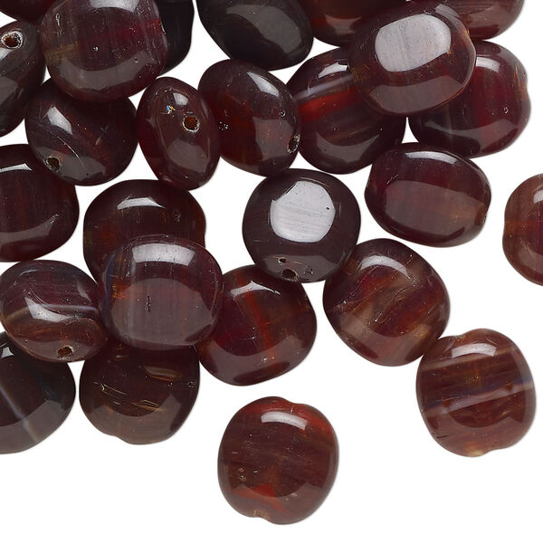 Bead, pressed glass, translucent red-brown, 10x5mm flat pillow. Sold per 1-ounce pkg, approximately 40 beads. image number 0