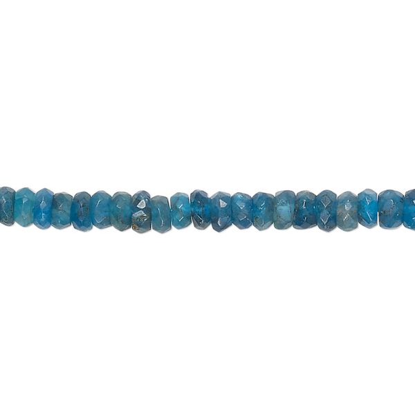 Neon blue apatite 1pkg1, hand-cut faceted matte rondelle bead natural medium to dark 13 inch 4x2mm-5x3mm image number 0