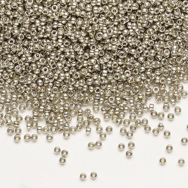 Seed bead, Miyuki, glass, pkg/250g, #15 rocaille, Duracoat® opaque galvanized light pewter, (RR-4221). image number 0