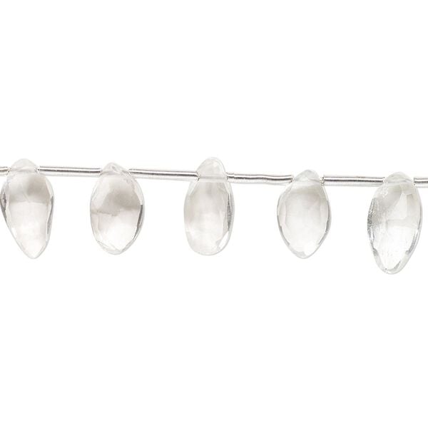 White topaz 1pkg20, hand-cut top-drilled faceted puffed marquise bead 8x5mm-11x6mm image number 0
