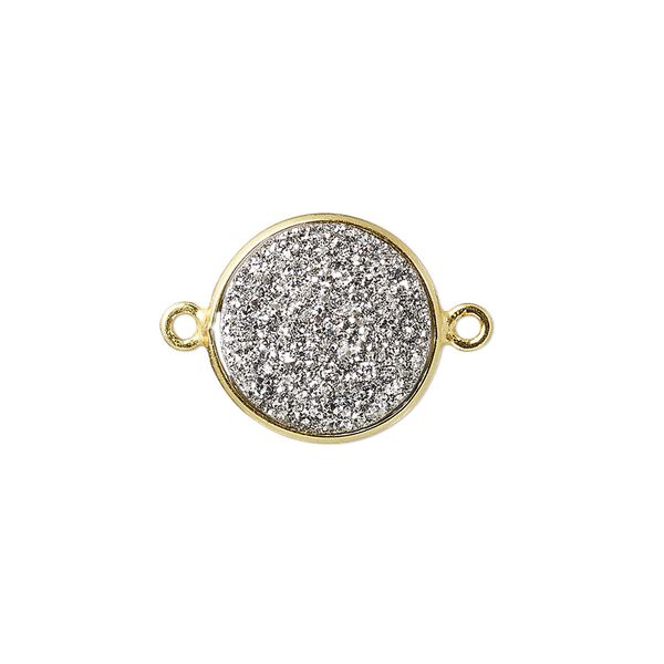 Druzy agate / sterling silver 1pkg1, electrocoated gold finished hand-cut flat round link 15mm image number 0