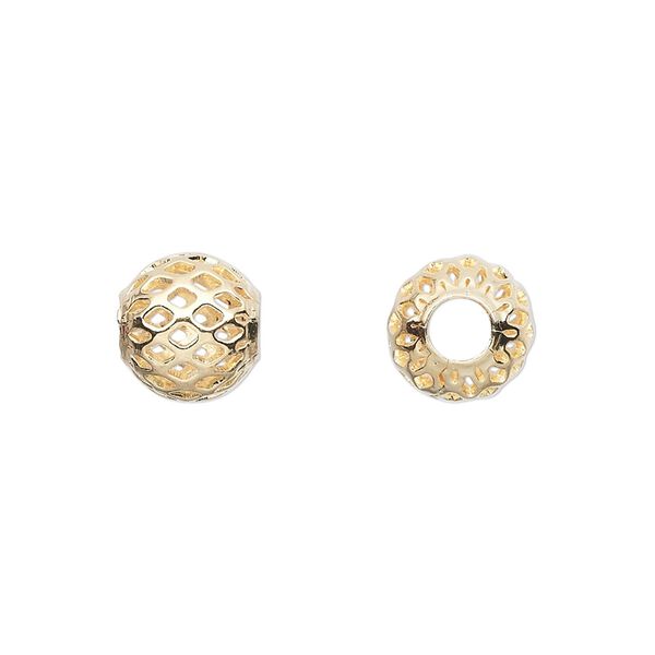Bead, gold-plated brass, 10mm weave round with cutouts. Sold per pkg of 10. image number 0