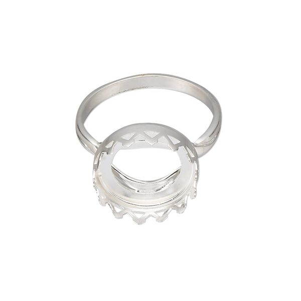 Ring, sterling silver, 15mm wide with 14mm round cabochon bezel setting, size 9. Sold individually. image number 0
