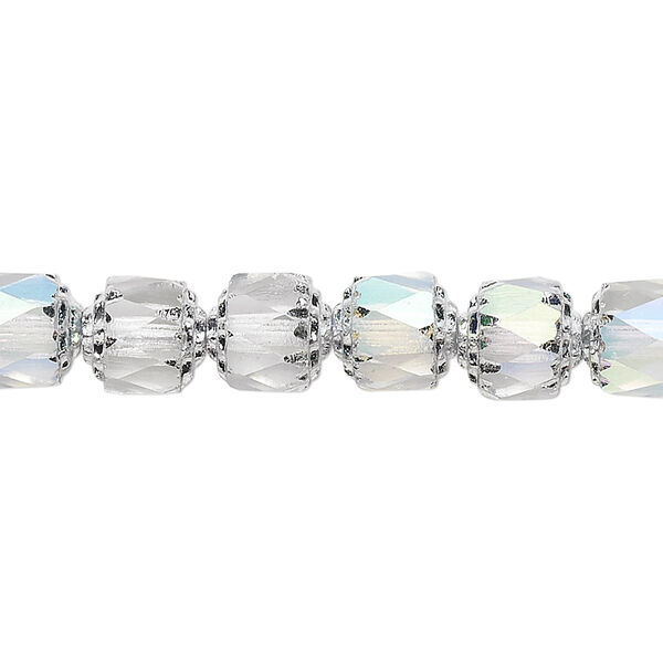 Bead, Czech dipped décor glass, clear Apollo AB, 8mm round cathedral. Sold per 15-1/2" to 16" strand. image number 0