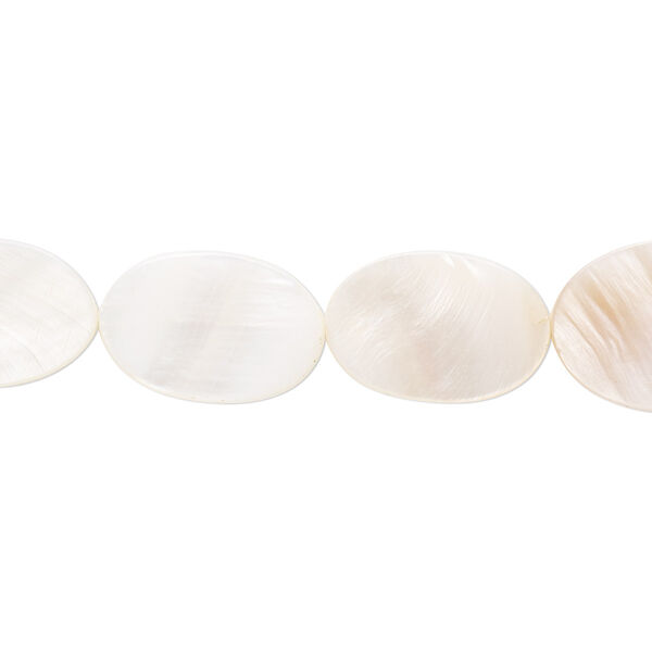 Bead, mother-of-pearl shell (natural / bleached), white, 14x10mm-16x12mm flat oval with 0.6-0.8mm hole, Mohs hardness 3-1/2. Sold per 15-1/2" to 16" strand. image number 0