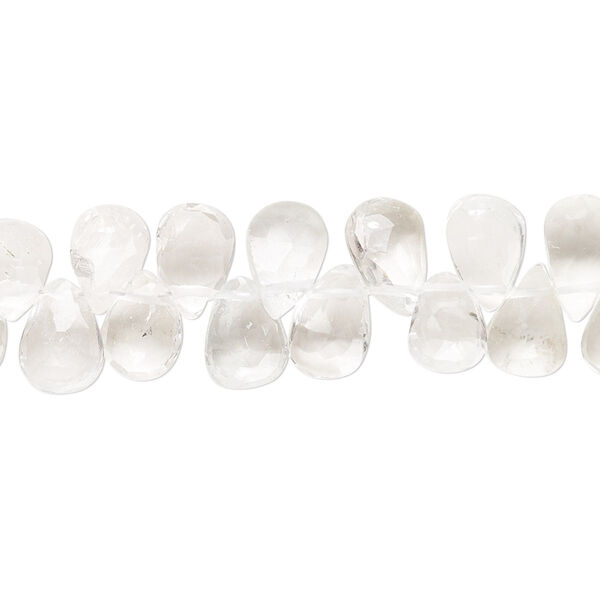 White topaz 1pkg1, hand-cut top-drilled faceted puffed teardrop bead natural 8 inch 9x5mm-12x6mm image number 0