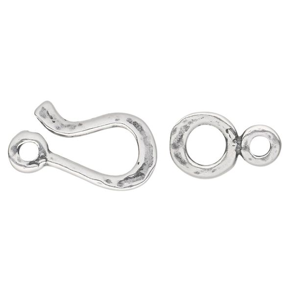 Clasp, JBB Findings, hook-and-eye, antique silver-plated pewter (tin-based alloy), 21x12mm flat. Sold individually. image number 0