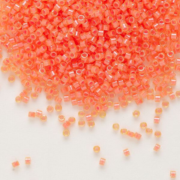 Seed bead, Delica®, glass, pkg/50g, #11 round, translucent luminous inside dyed color orange (DB-2047). image number 0