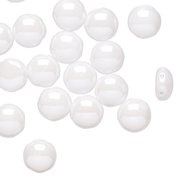 Bead, Preciosa Candy™, Czech pressed glass, opaque alabaster snow white, 8mm candy with (2) 0.8-0.9mm holes. Sold per pkg of 20. image number 0
