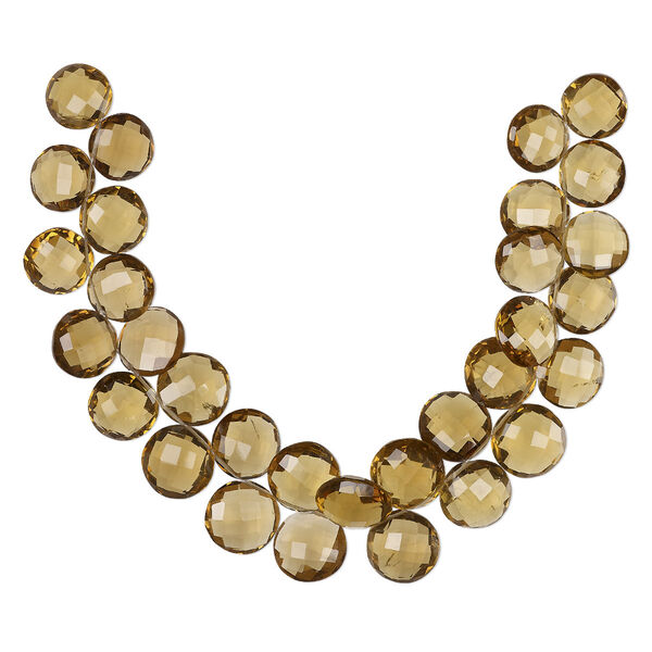 Golden quartz 1pkg1, hand-cut top-drilled faceted puffed flat round bead 8 inch graduated 10-16mm image number 0