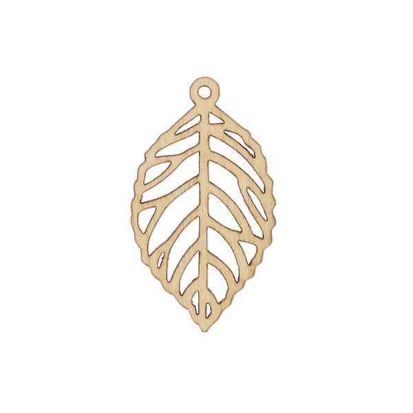 Drop, sugar maple (natural), 25x15.5mm single-sided laser-cut leaf with cutout design. Sold individually. image number 0