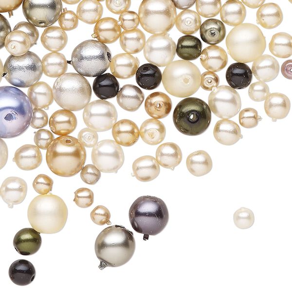 Bead mix, Czech glass pearl, mixed colors, 3-8mm round. Sold per 2-ounce pkg, approximately 485 beads. image number 0