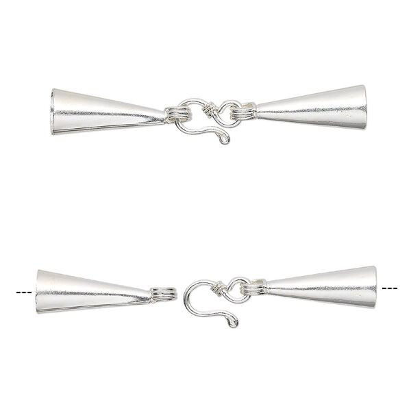 Clasp, Hill Tribes, hook-and-eye, fine silver, 65x9mm with glue-in cones, 7.5mm inside diameter. Sold individually. image number 0