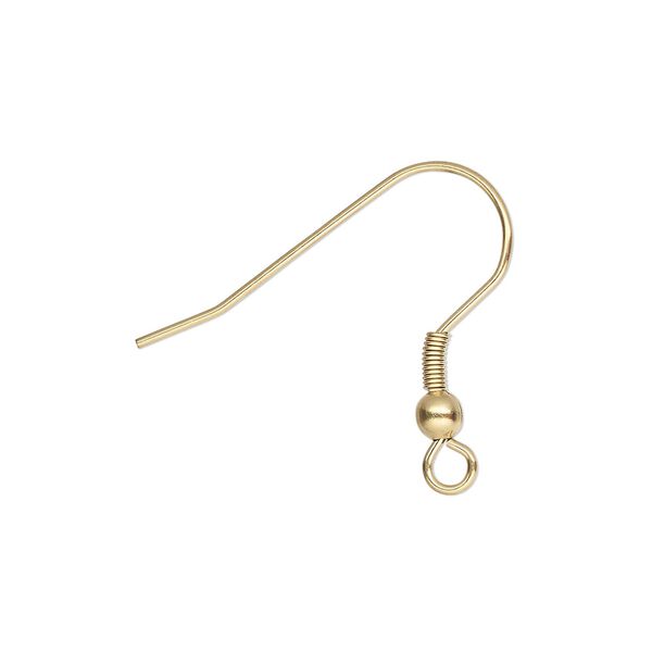Ear wire fishhook 1pkg10, 22mm / 3mm ball / 3mm coil / open loop, 20 gauge gold-finished stainless steel 5 pair image number 0