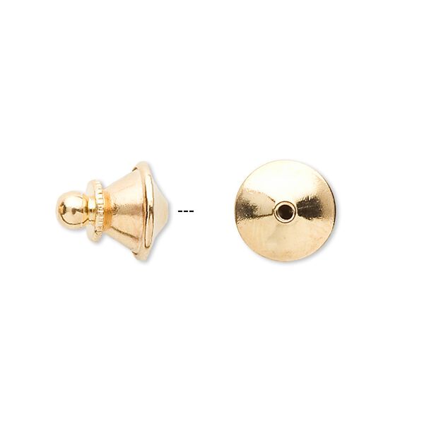 Tie tac clutch, gold-finished brass, 11.5x10mm push-in. Sold per pkg of 10. image number 0