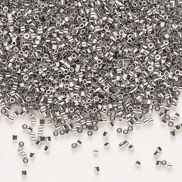 Seed bead, Delica®, glass, pkg/50g, #15 round, opaque palladium-plated (DBS-0038). image number 0