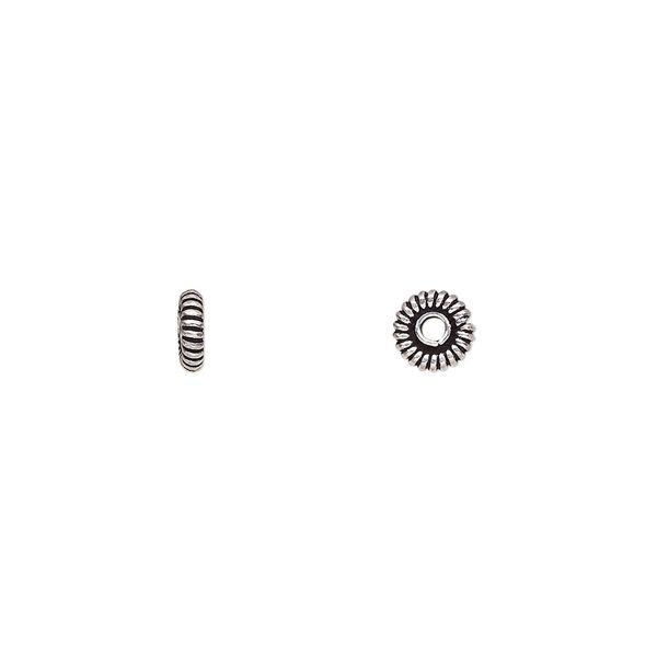 Bead, antiqued sterling silver, 5x2mm spiral rondelle. Sold per pkg of 10. image number 0