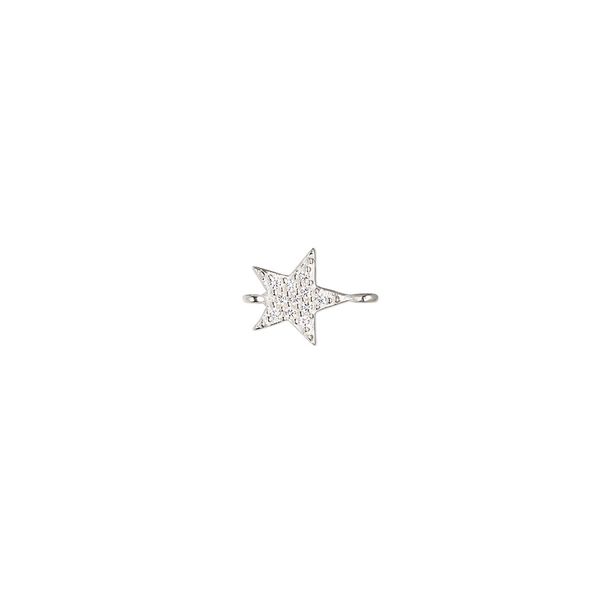 Link, sterling silver and cubic zirconia, clear, 7x6.5 star. Sold individually. image number 0