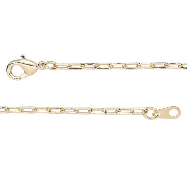 Chain, gold-finished brass, 2.3mm paperclip, 18 inches with lobster claw clasp. Sold individually. image number 0