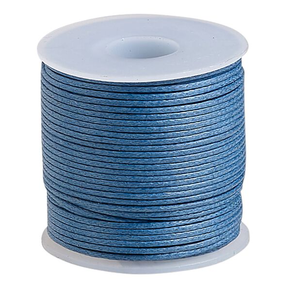 Cord, waxed cotton, medium blue, 0.5mm. Sold per 25-meter spool. image number 0