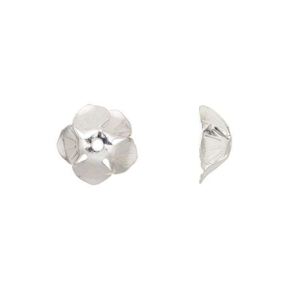 Bead cap, silver-finished copper, 11x4.5mm flower, fits 6-8mm round bead. Sold per pkg of 10. image number 0