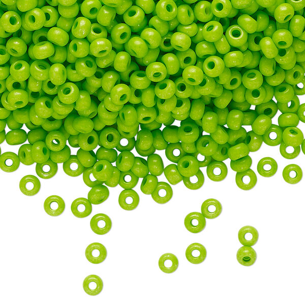 Seed bead, Preciosa Ornela Czech glass, pkg/50g, #8 rocaille, opaque terra intensive dyed lime green chalkwhite, (16A54). image number 0