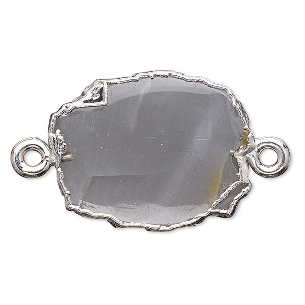 Link, electro-coated grey moonstone (natural) / sterling silver loops / copper- and silver-plated rim, 13x12mm-15x14mm freeform rectangle. Sold per pkg of 2. image number 0