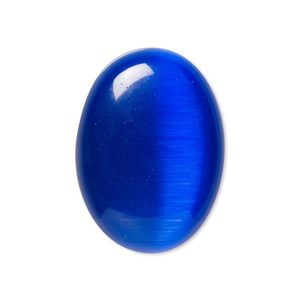 Cabochon, cat's eye glass (fiber optic glass), blue, 30x22mm calibrated oval, quality grade. Sold per pkg of 2. image number 0